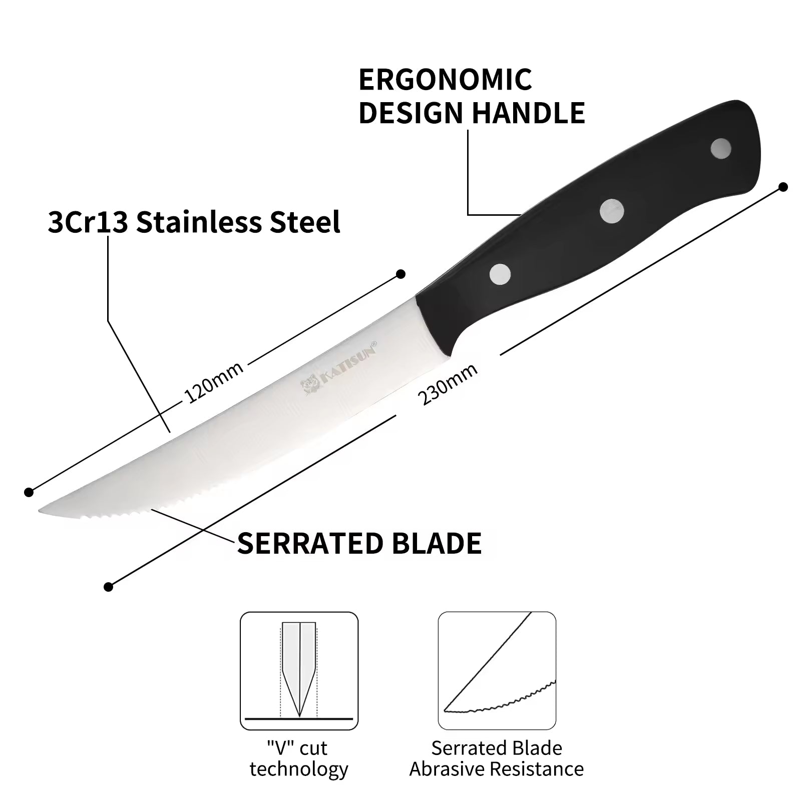 8PCS Steak Knife Set Carbon Steel with Ergonomic Handles