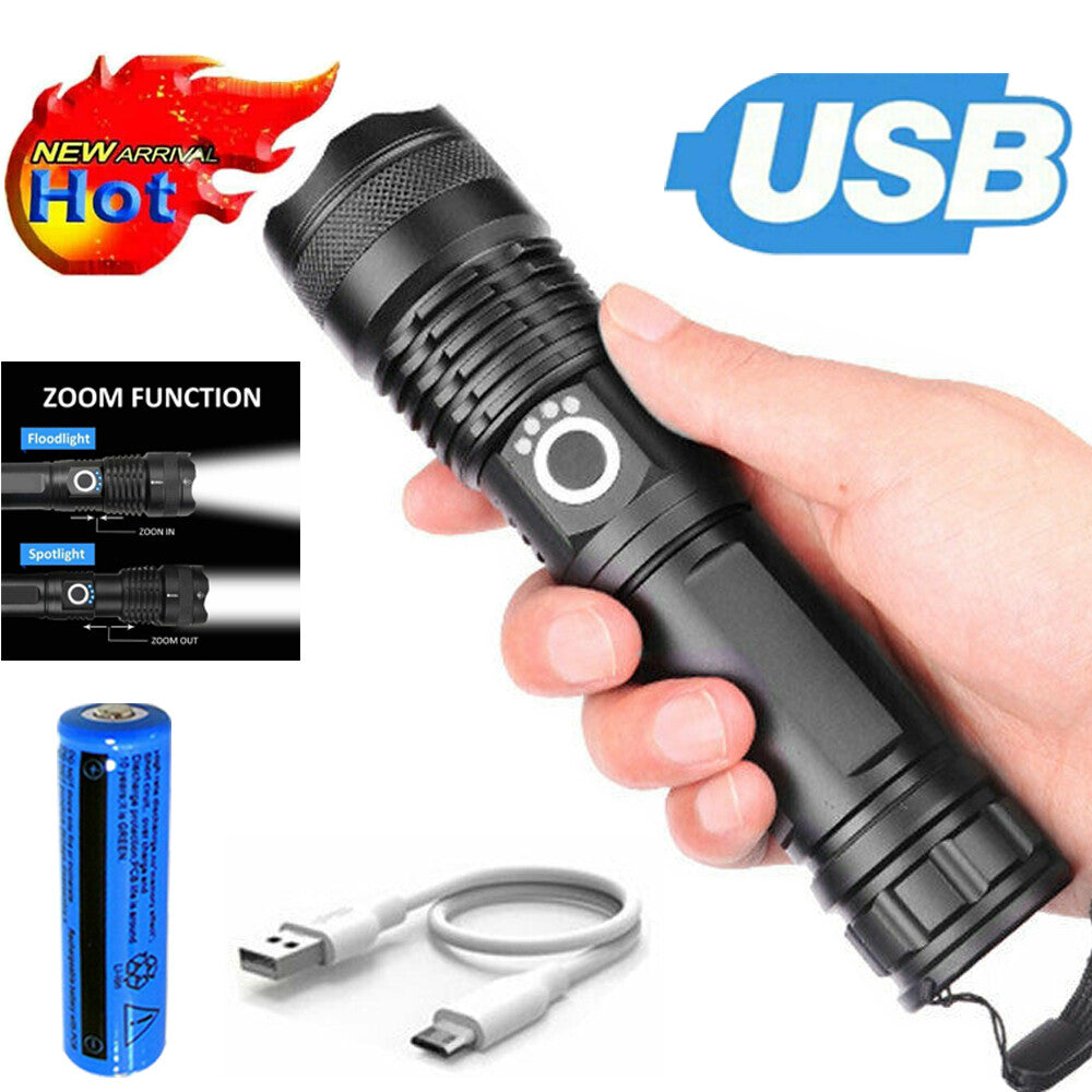 Ultra Bright LED Flashlight Rechargeable Zoom Tactical Torch