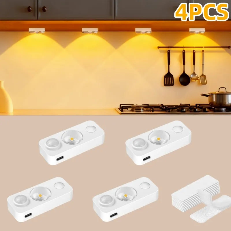 4PCS LED Motion Sensor Bulb USB Rechargeable Cabinet Night Lights