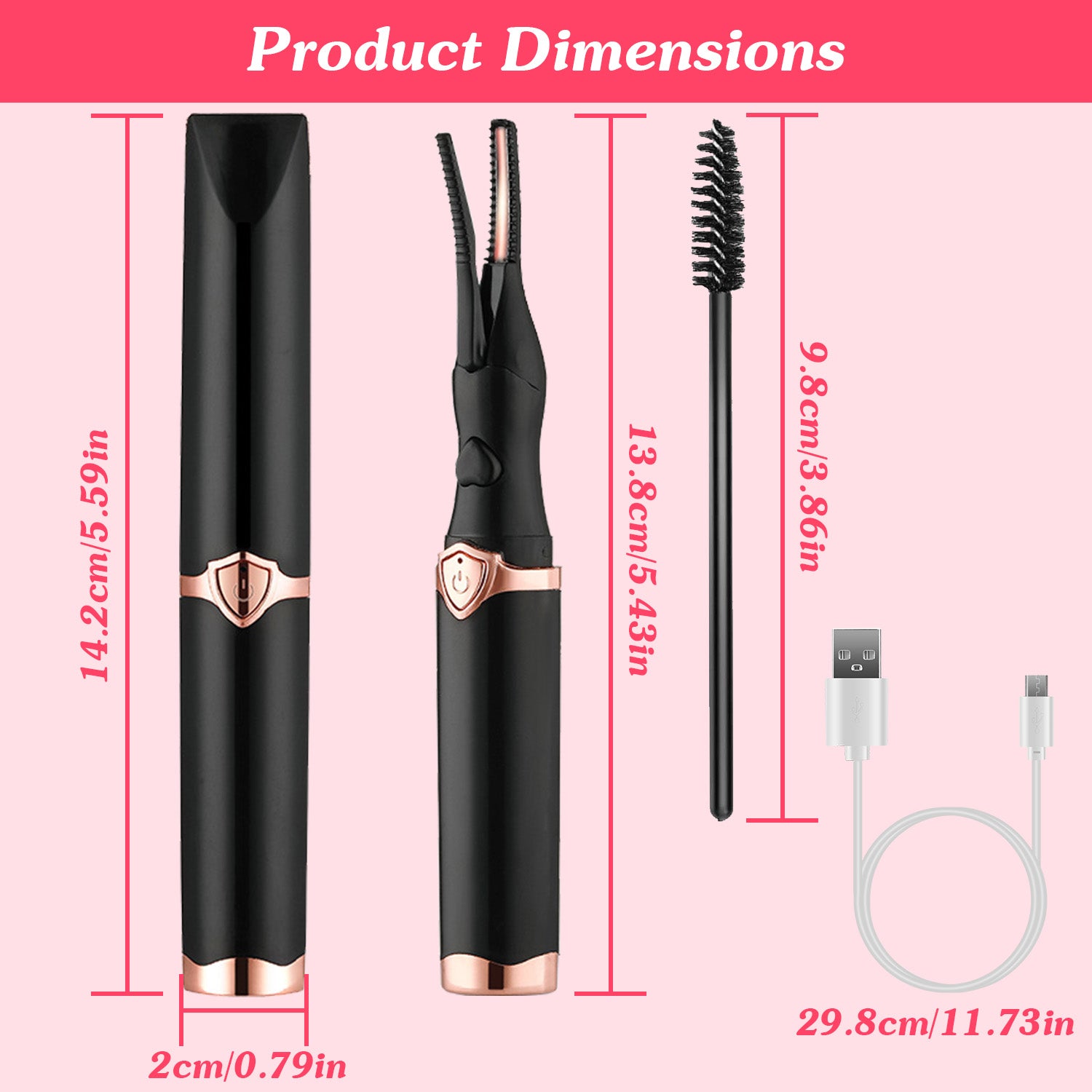 Heated Eyelash Curler with Comb 3 Temp Settings USB Rechargeable