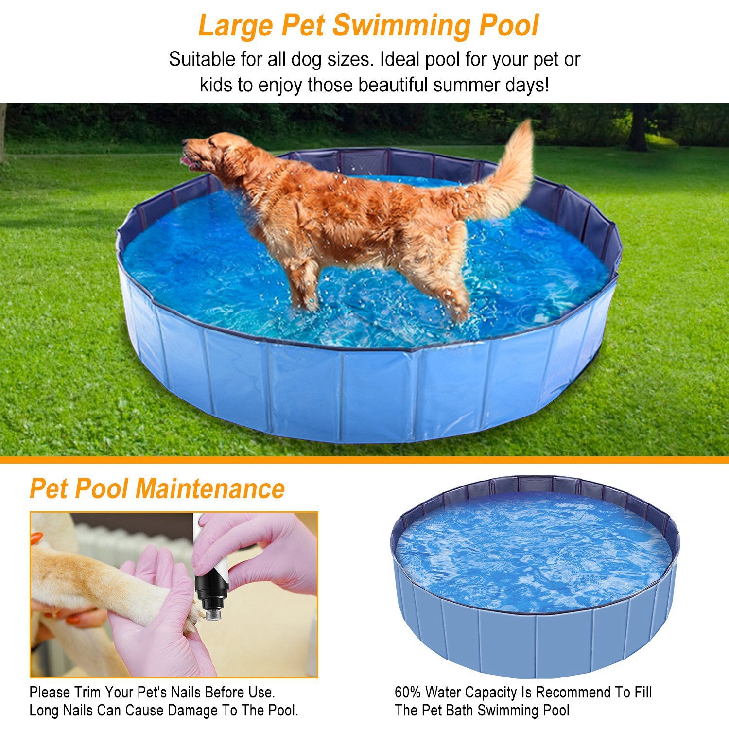 160cm Foldable Pet Swimming Pool PVC Dog Bath Tub Portable Pool