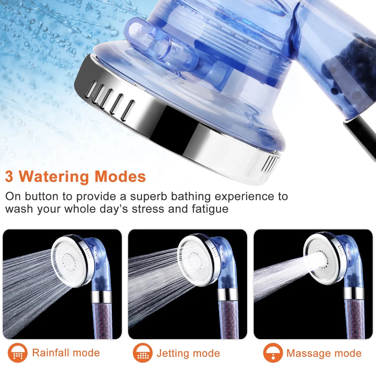 High Pressure Ionic Filter Shower Head 3 Mode Handheld