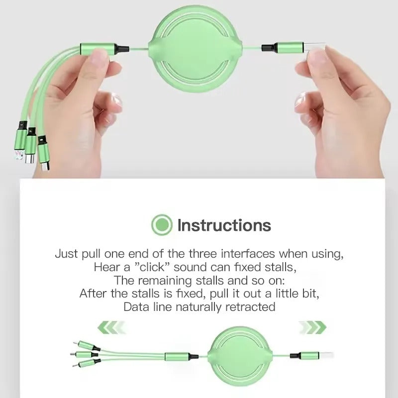 3 in 1 Fast Charging Cable Universal Multi Device Power Cord