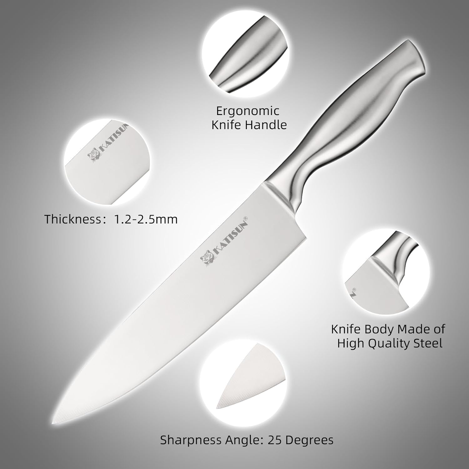 15 Piece Kitchen Knife Set with Block Ergonomic Handle Chef Set