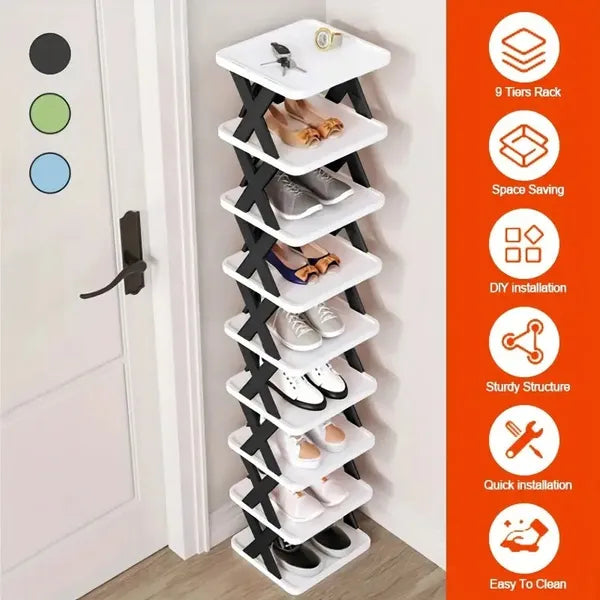9 Layer Narrow Shoe Rack Space Saving Vertical Organizer Shelf