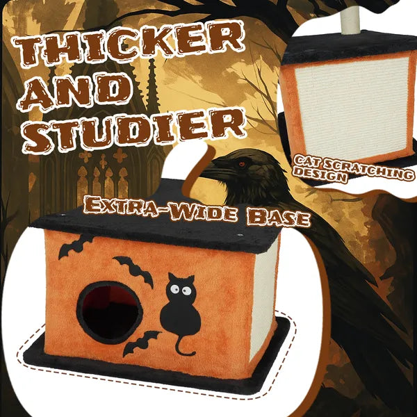 Halloween Cat Tree Tower with Condo & Scratching Post – 2-Level Plush Cat Activity Center