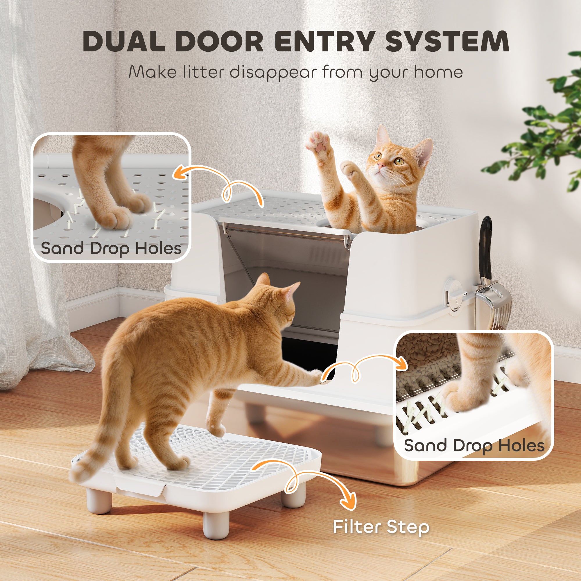 Premium XL Stainless Steel Cat Litter Box with Flip Top Enclosure