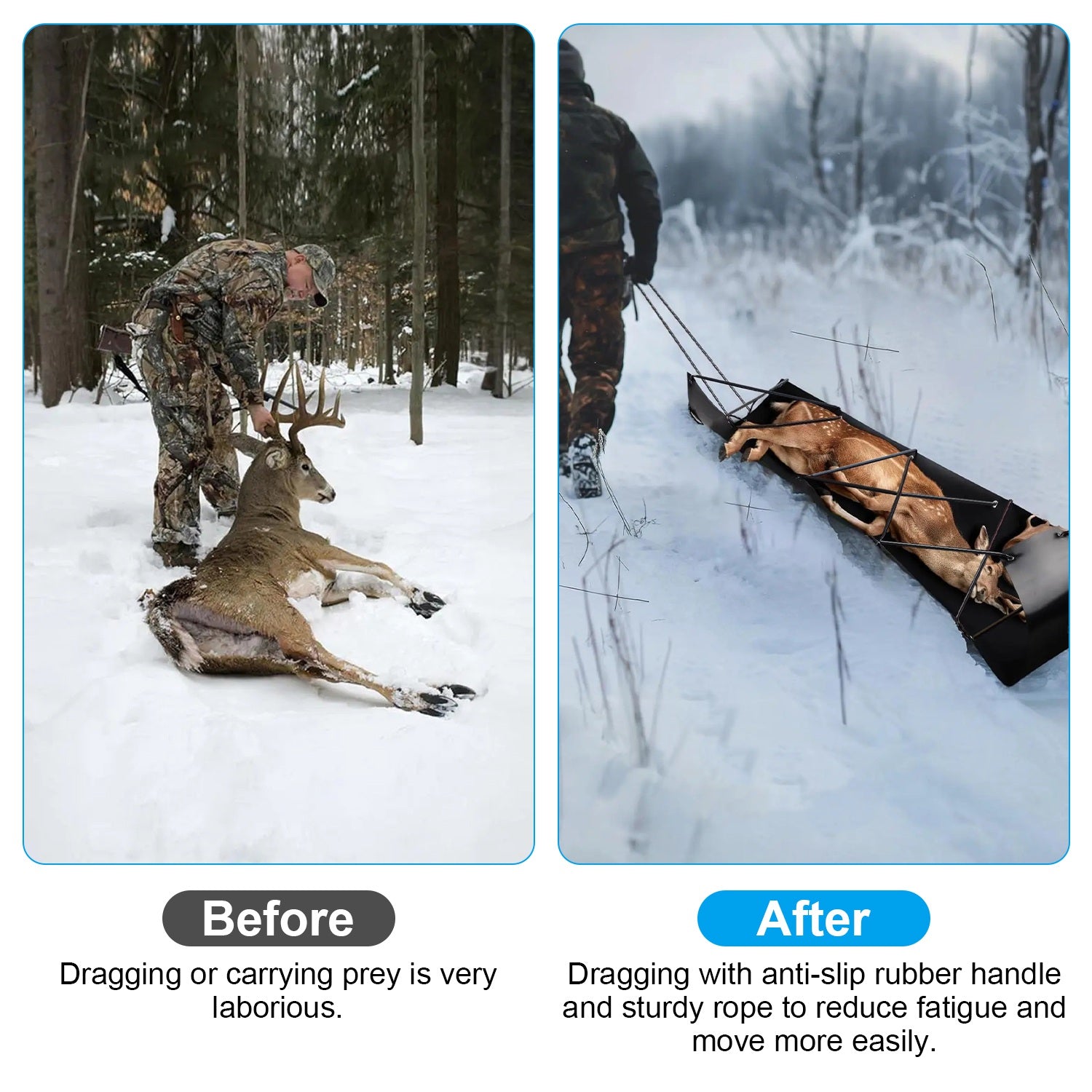 Deer Drag Sled Hauler with Handle for Hunting & Firewood