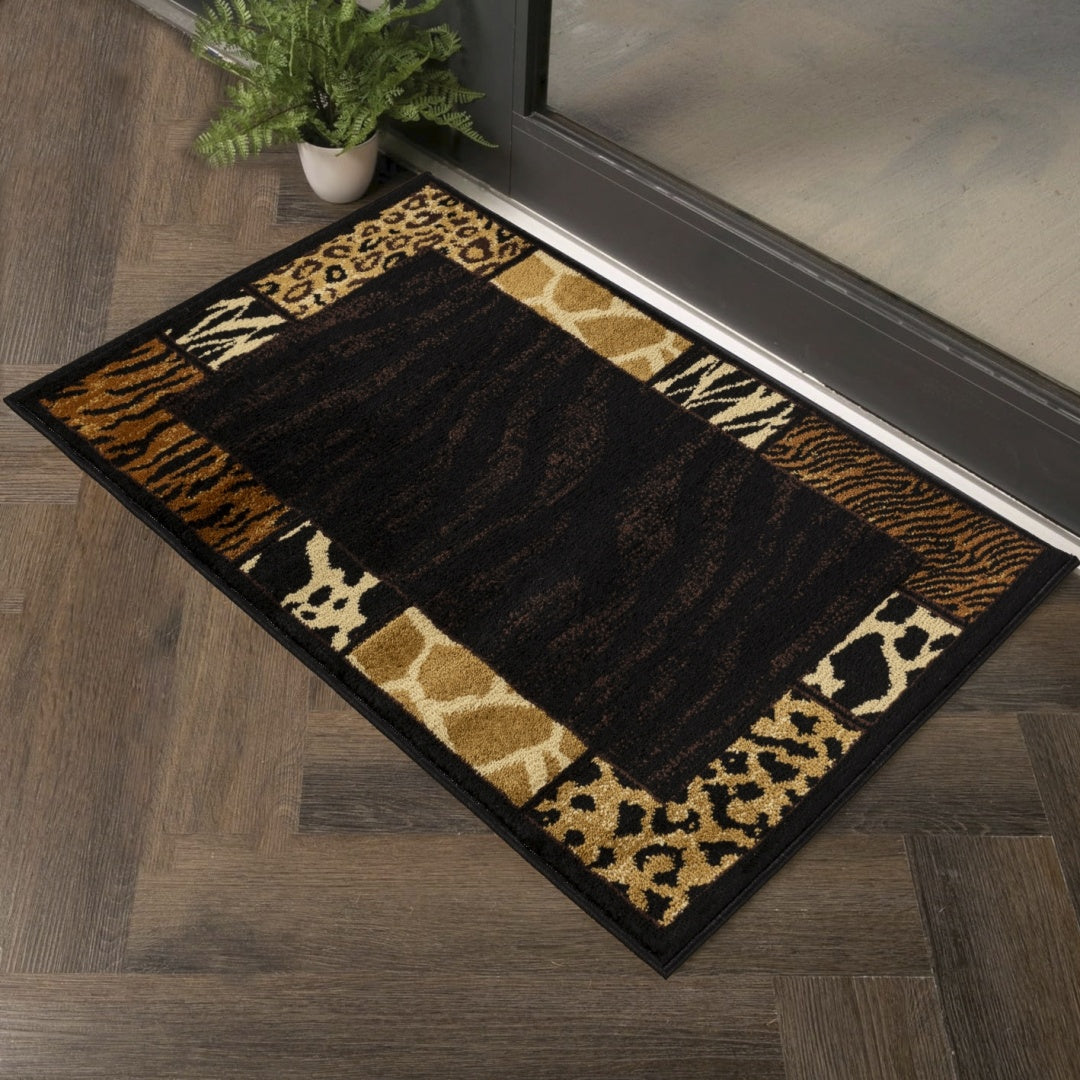 Animal Print Area Rug 2x3 Black Polypropylene Accent Rug