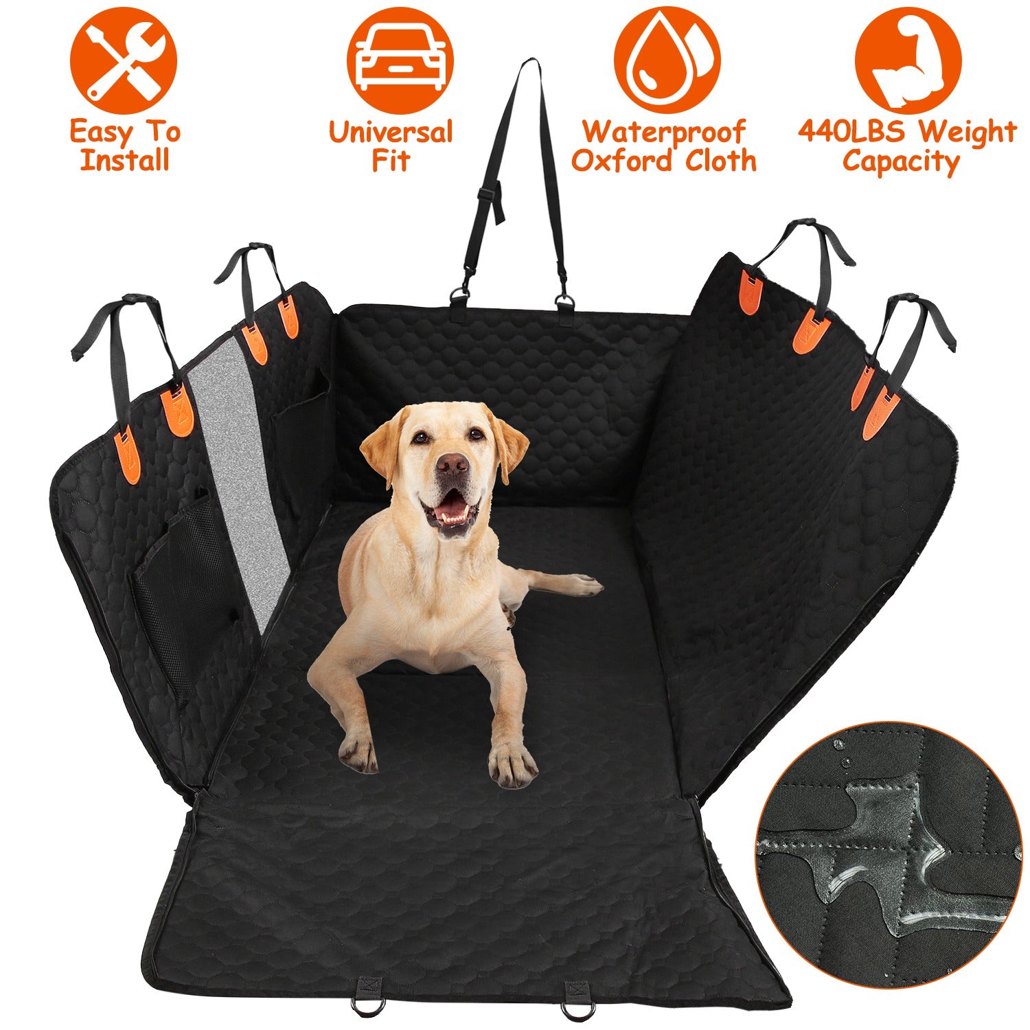Dog Car Back Seat Cover with Mesh Window and Waterproof Protection