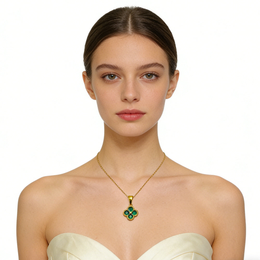 Lucky Four Leaf Clover Necklace 24K Gold Elegant Pendant
