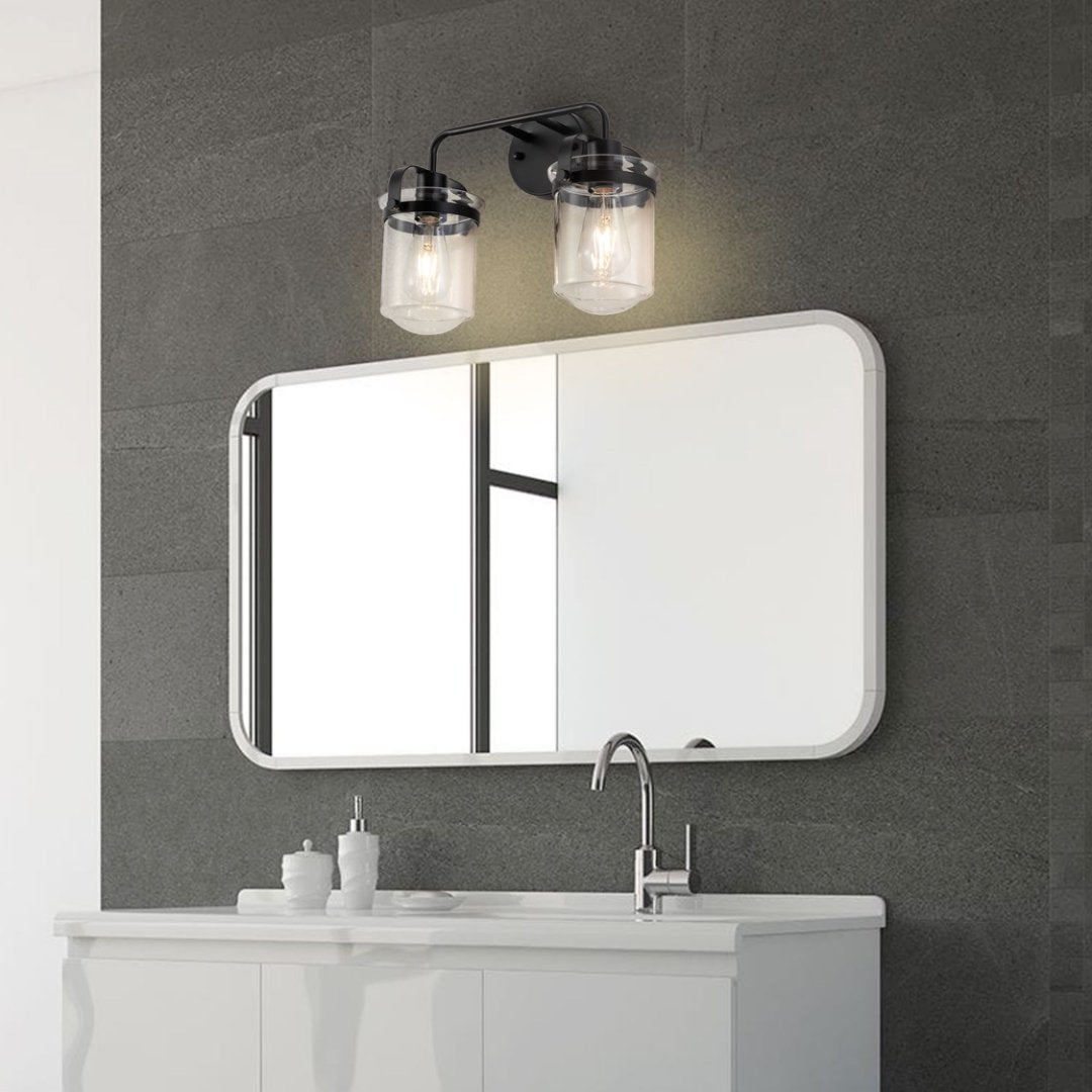 Modern Wall Sconce 2-Light Clear Glass Shade E26 Black Fixture