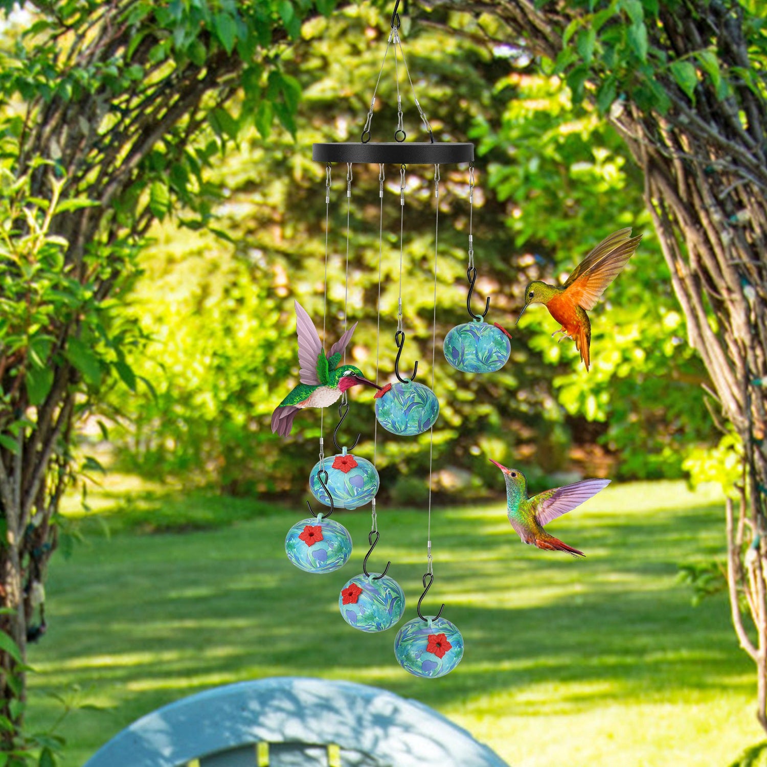 Hummingbird Feeder Wind Chimes Hanging Outdoor Garden Decor