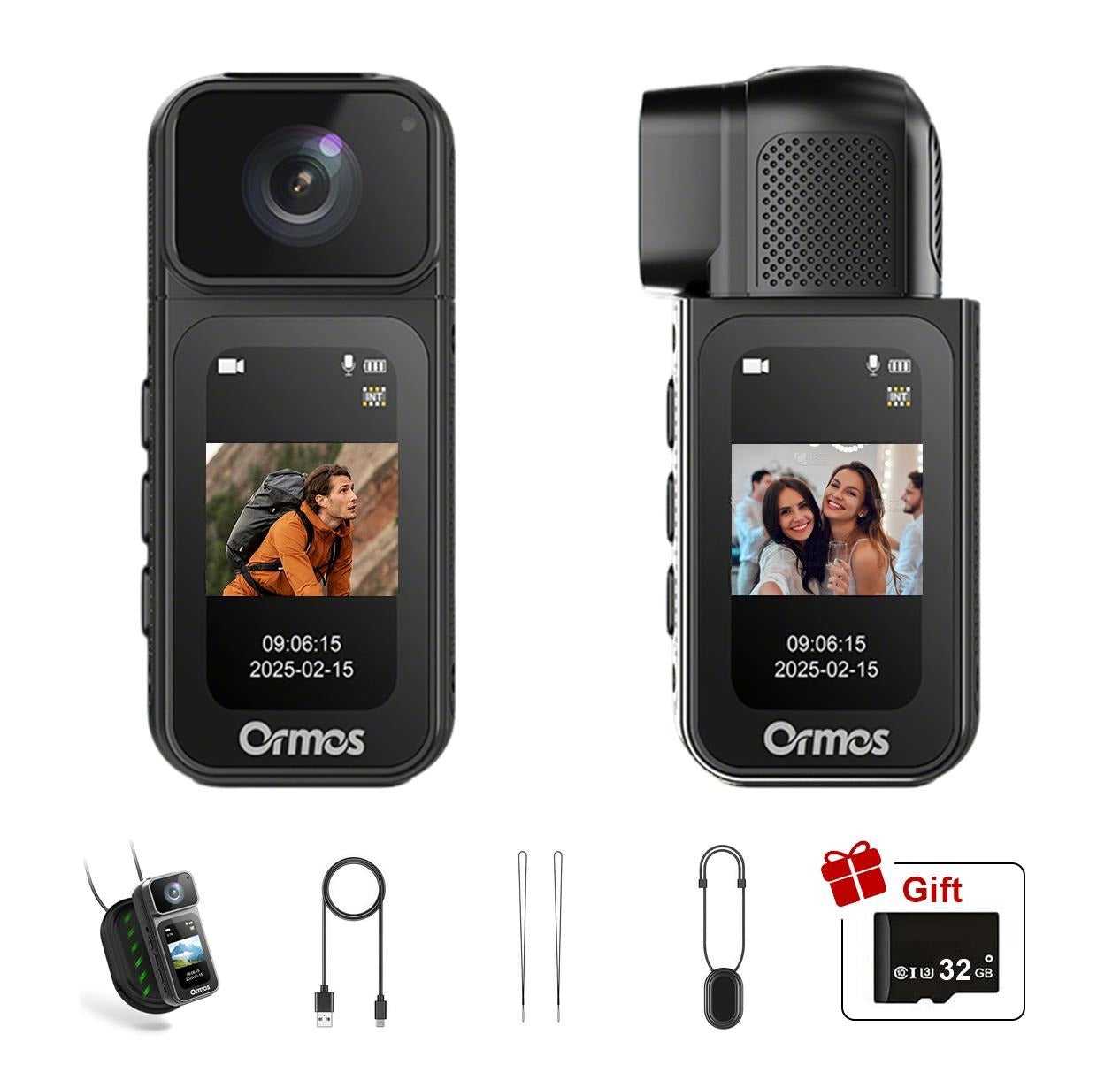 Ormos Mini Action Camera 2.7K WiFi Magnetic 180° Rotating Lens