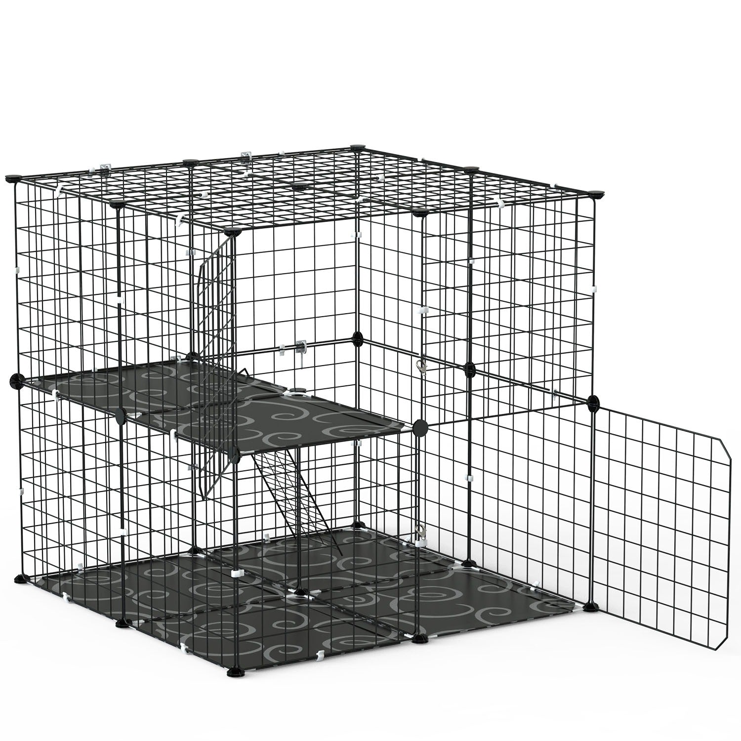 Premium 2 Tier Indoor Cat Cage Playpen with Ladder and Dual Doors