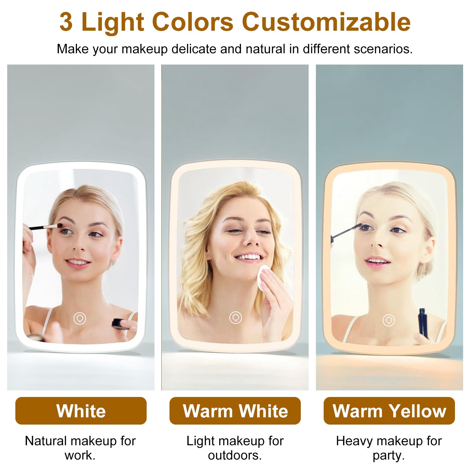 Portable LED Makeup Mirror Dimmable Light Touch Vanity Mirror