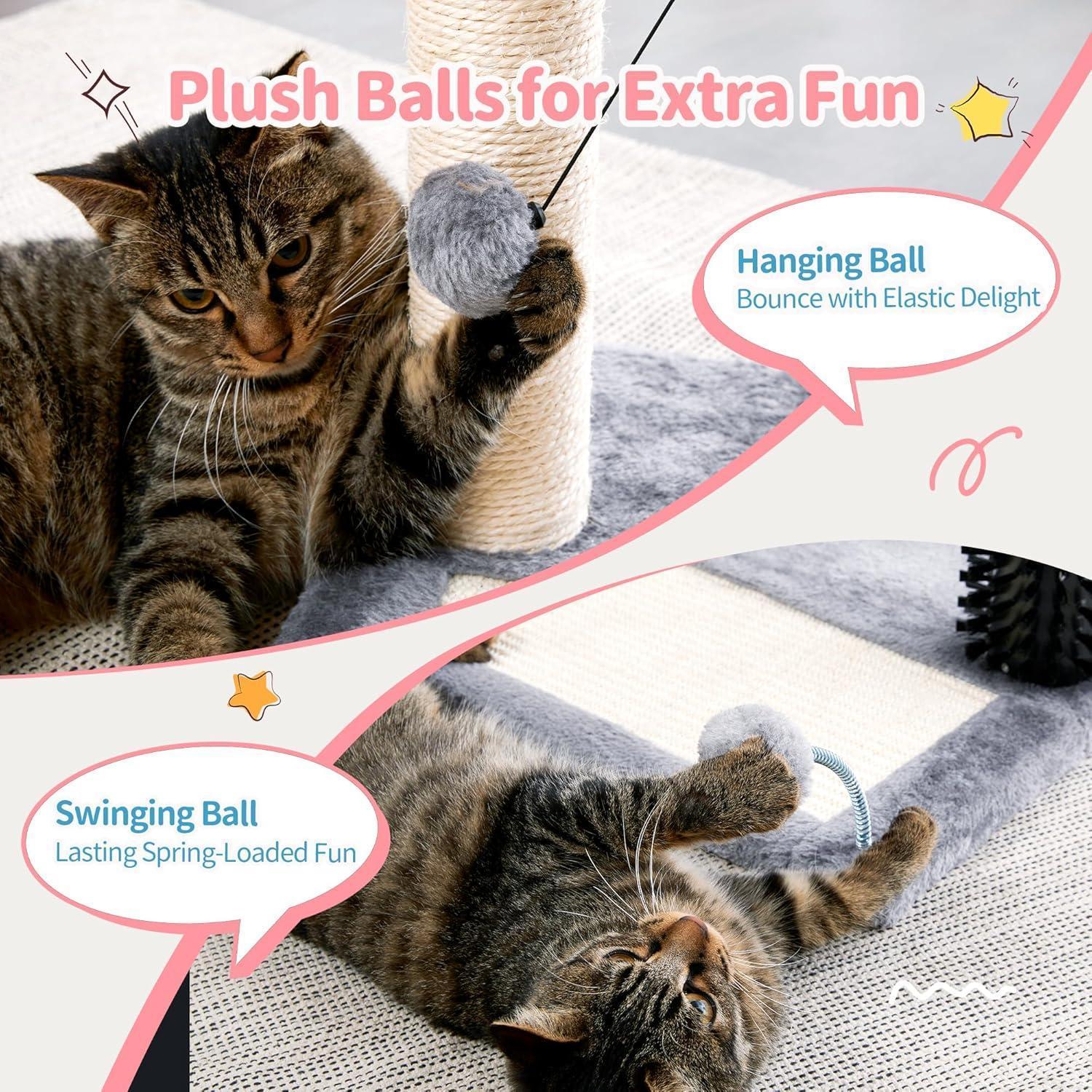 Premium 4 in 1 Cat Tree Tower with Grooming Brush and Scratcher