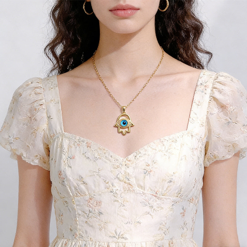 Protective Evil Eye Hamsa Necklace for Women Lucky Amulet