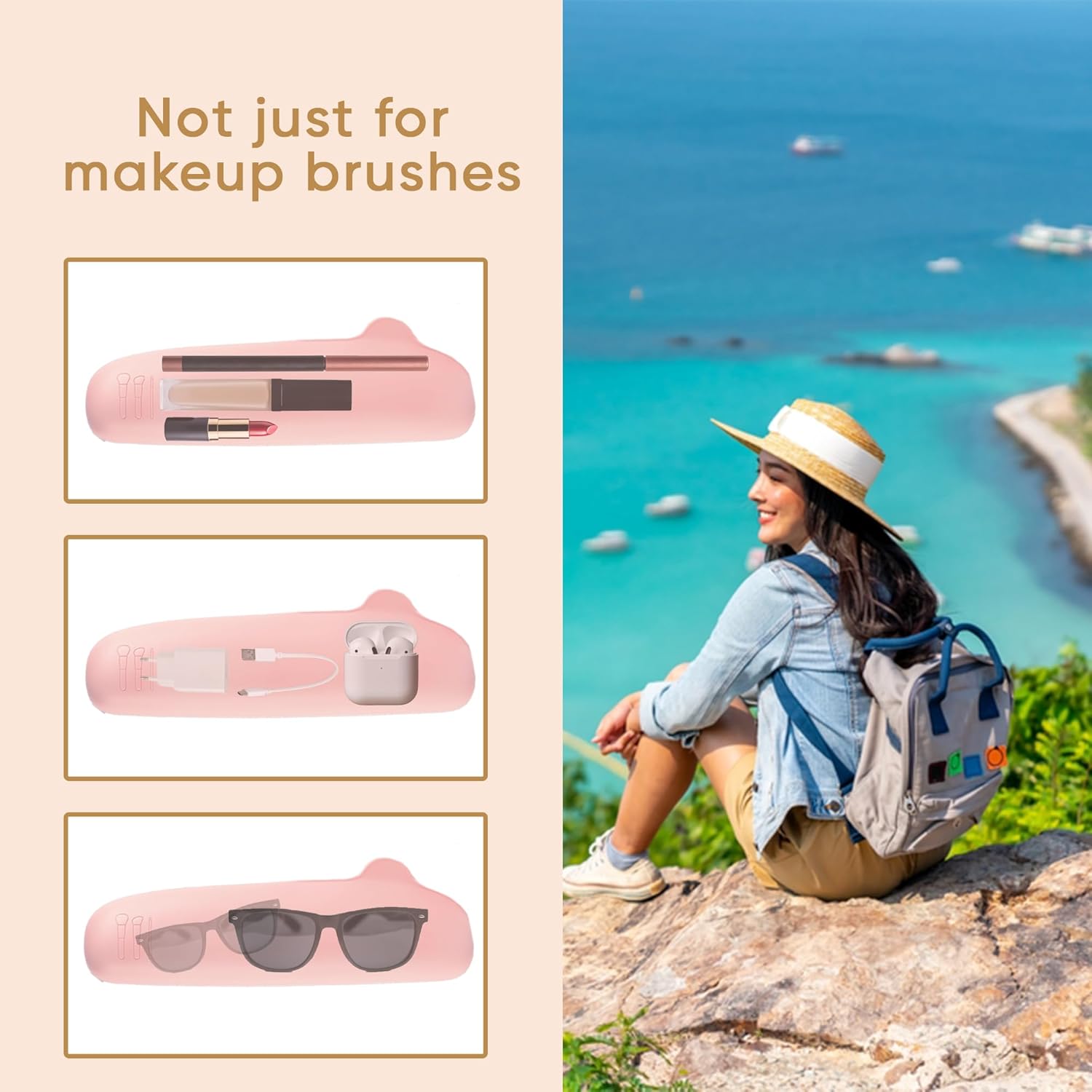 Travel Makeup Brush Holder Silicone Organizer Case Waterproof
