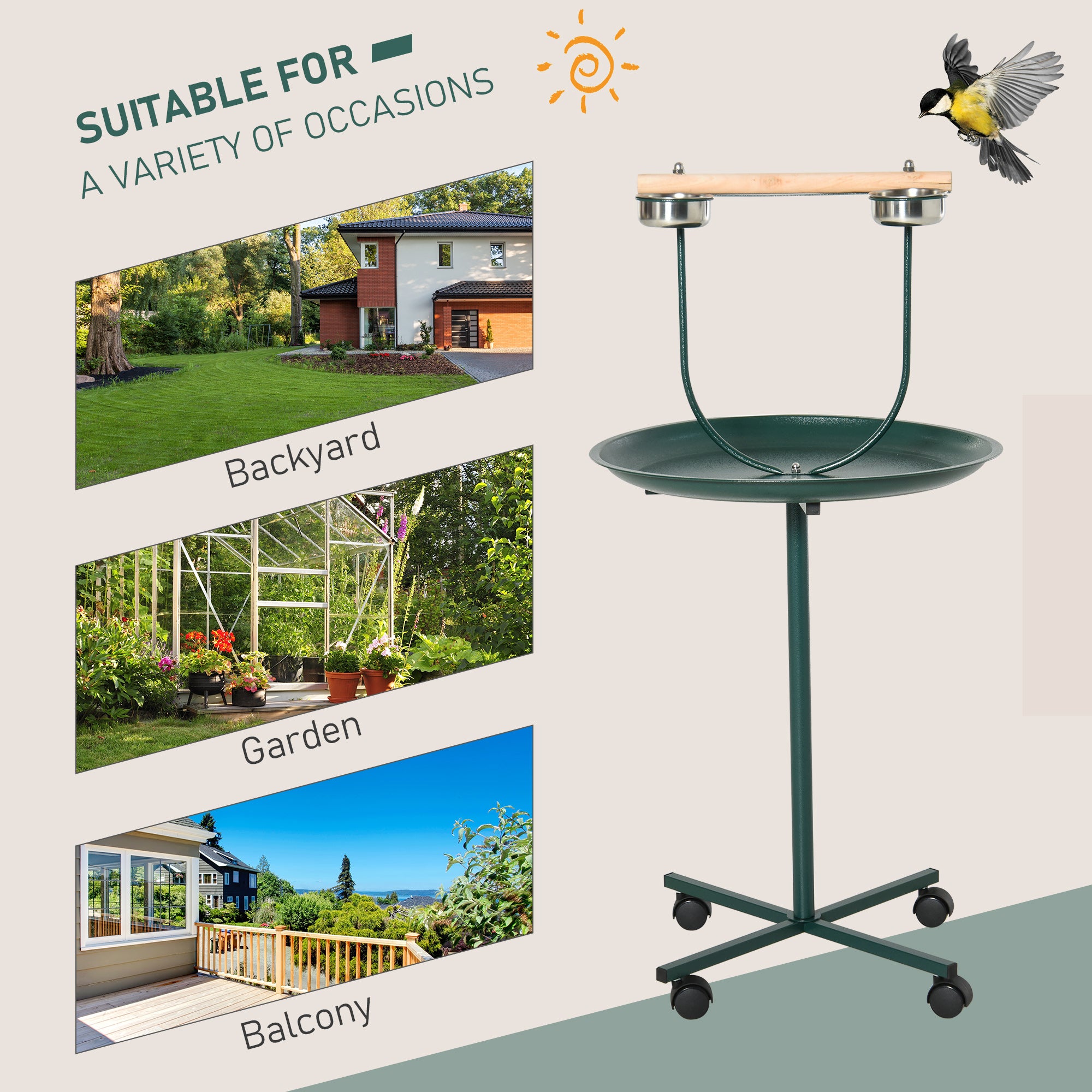 Premium Rolling Bird T Stand Training Perch Activity Play Stand