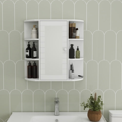 Wall Mounted Bathroom Mirror Cabinet with Shelves White