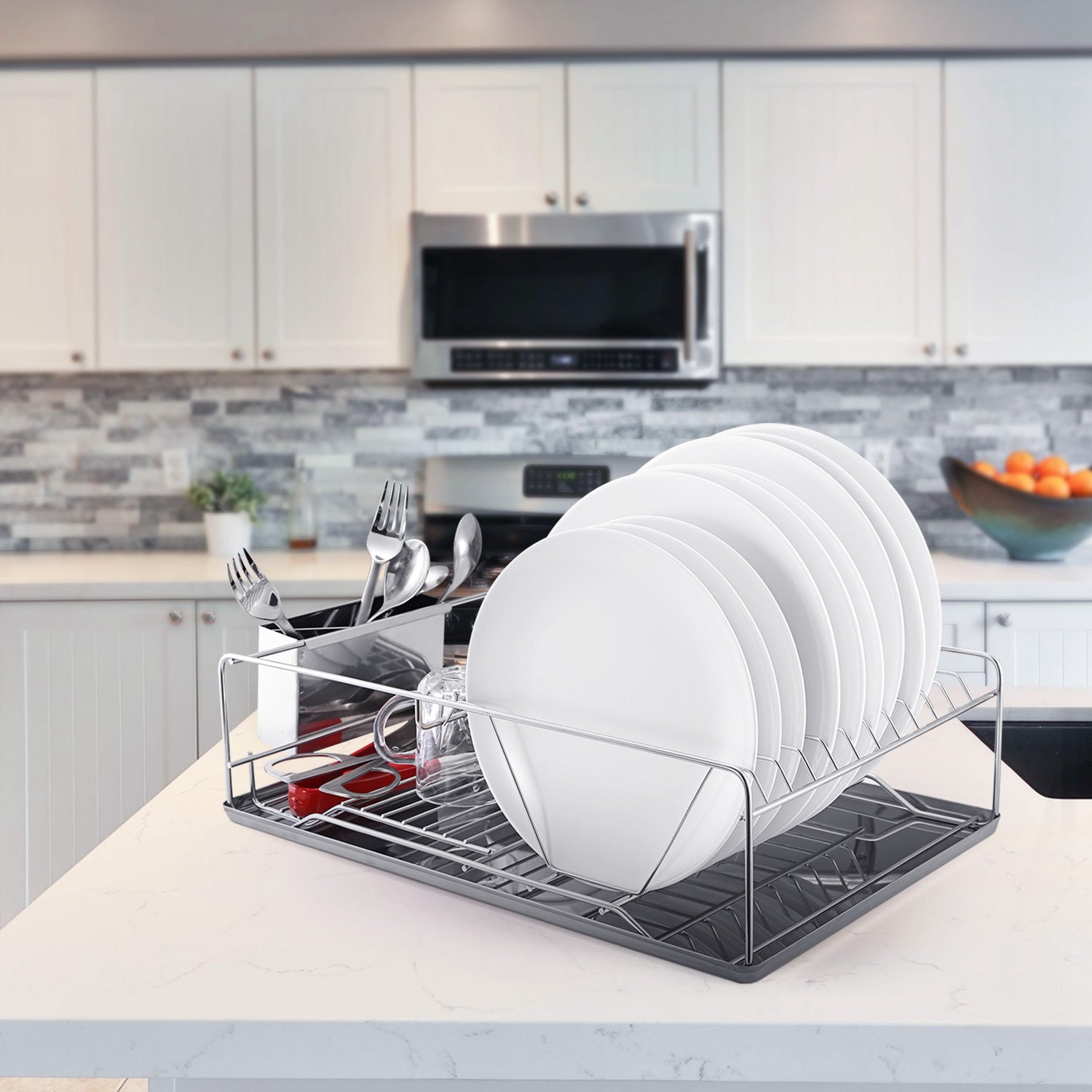 Stainless Steel Dish Drying Rack with Drainboard Cutlery Holder