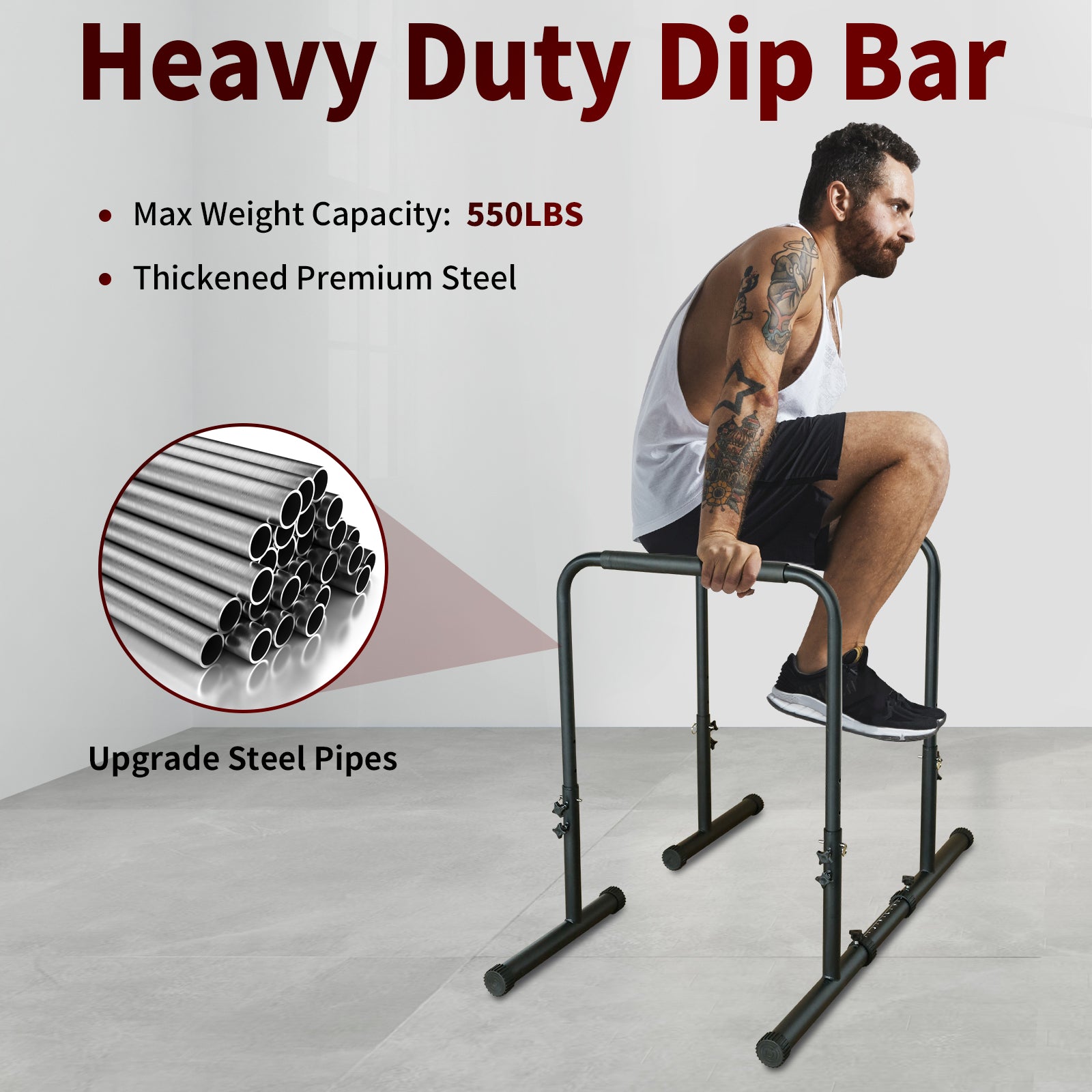 Heavy Duty Power Tower Dip Station with Adjustable Pull Up Bar