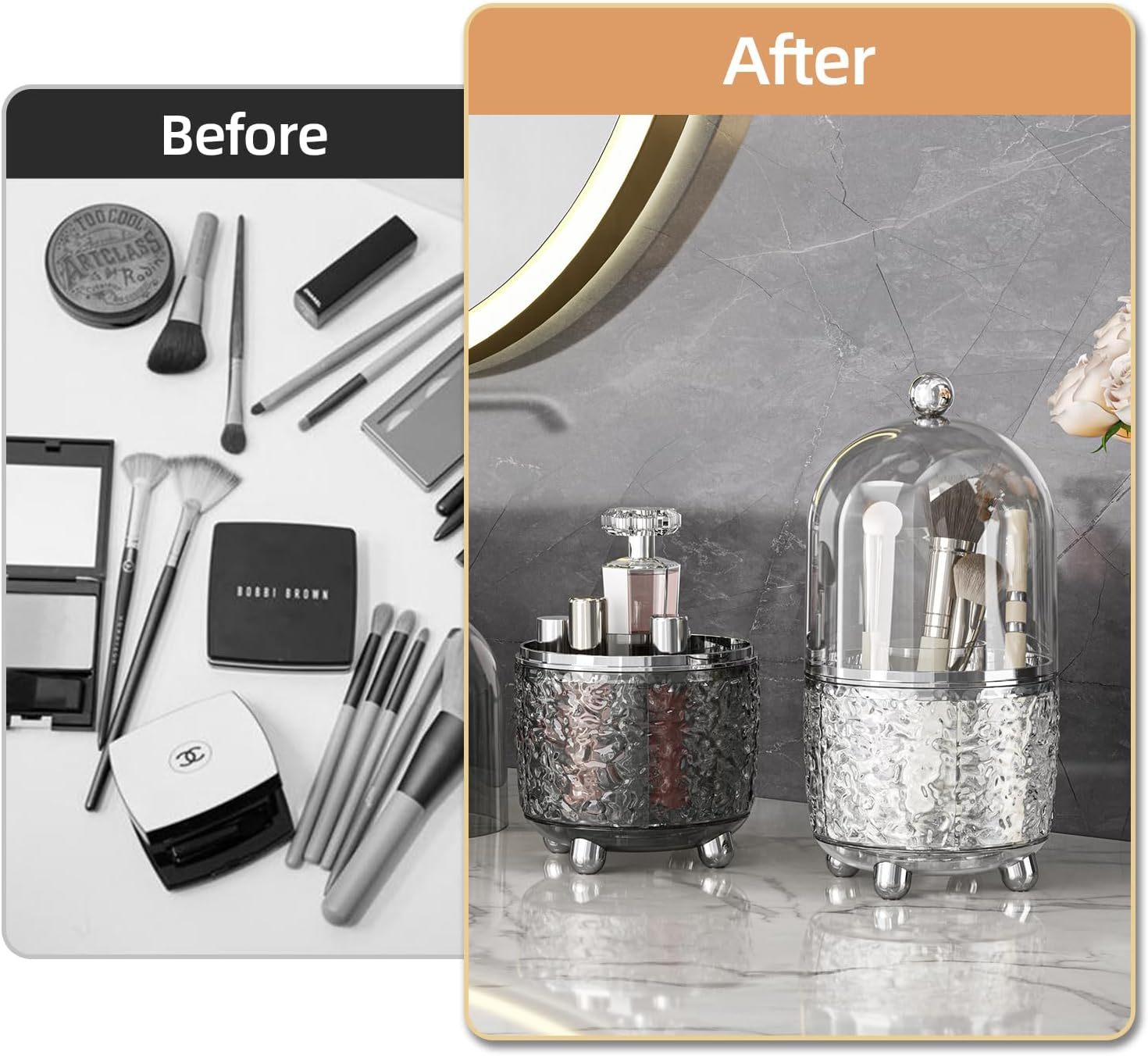 Large Capacity Makeup Brush Organizer Rotating Dustproof Holder