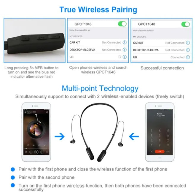 Wireless Neckband Sweatproof Sports Earphones Stereo Sound