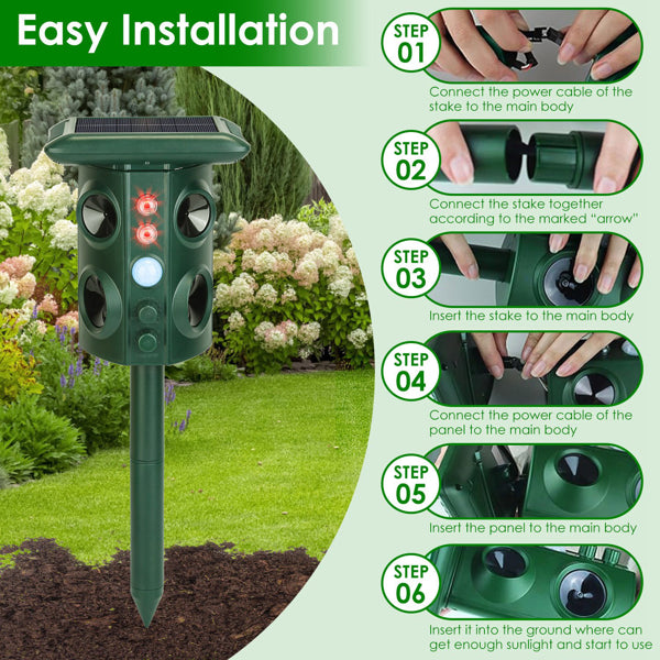 5-Mode Animal Repeller with Solar & USB Rechargeable Power