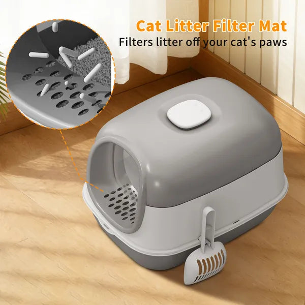 Fully Enclosed Cat Litter Box with Dual Entry – Odor Control Covered Cat Toilet