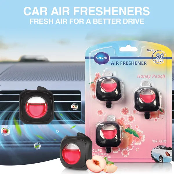 3-Pack Peach Scent Car Vent Clip Air Freshener Long Lasting