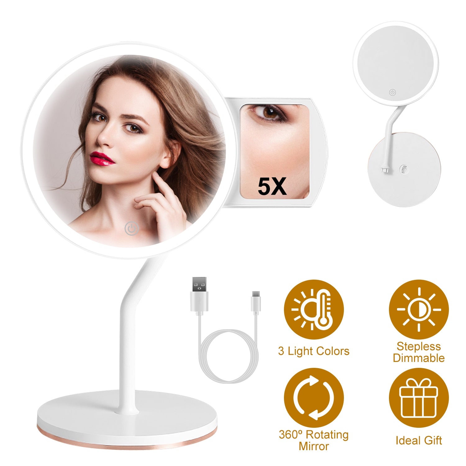 LED Makeup Mirror with 5X Magnification Dimmable Light Vanity