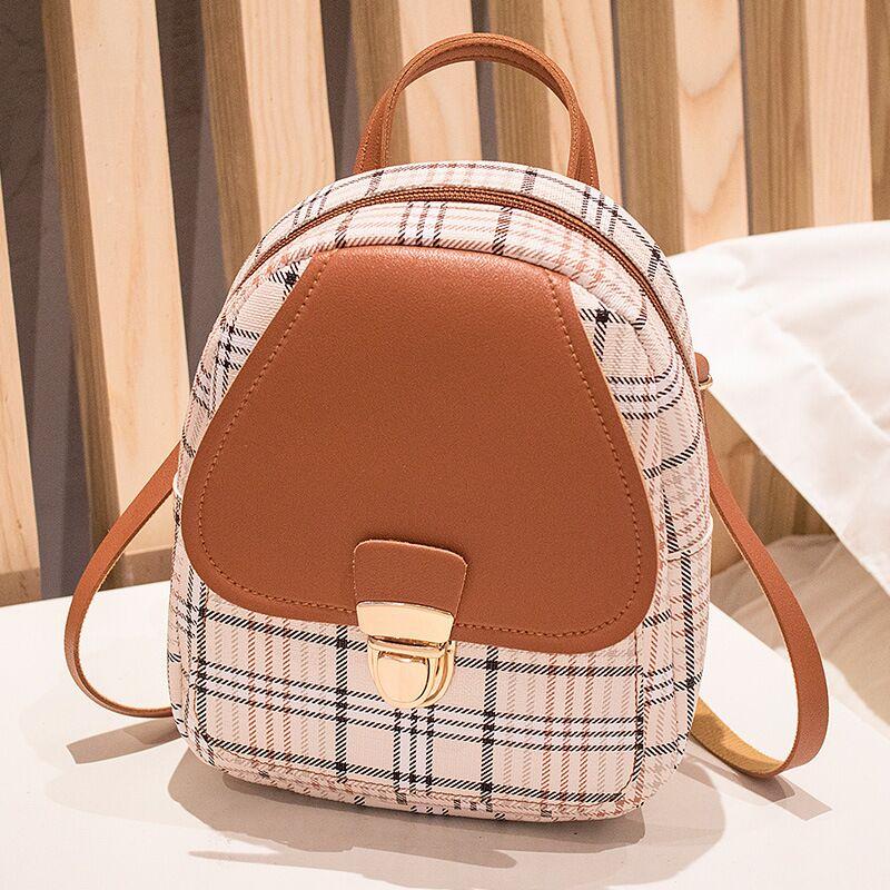 Ladies Check Lock Small Backpack One Shoulder Crossbody Handbag Coin Purse