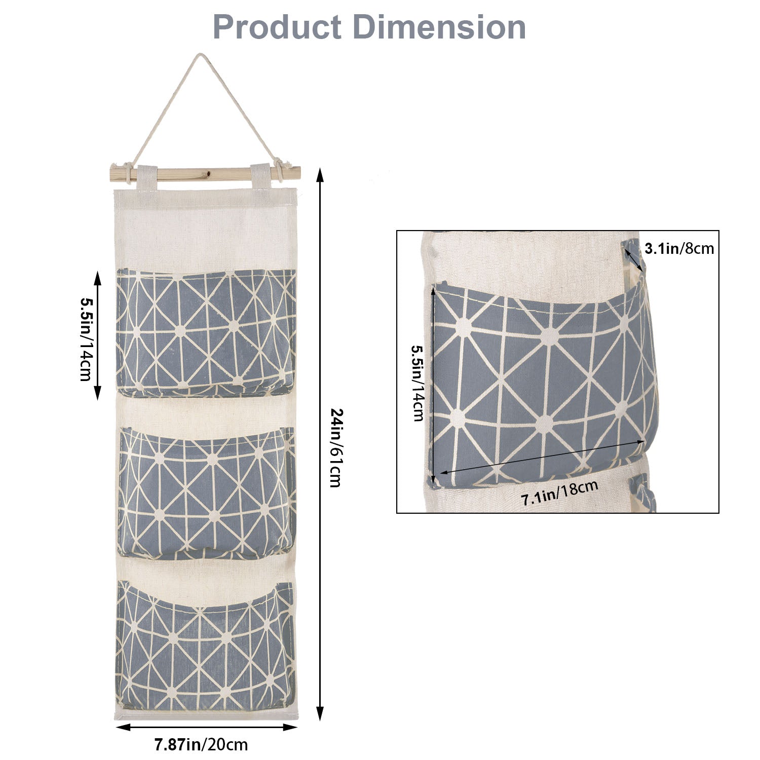 Wall Mounted Hanging Storage Organizer 3 Pocket Waterproof Bag