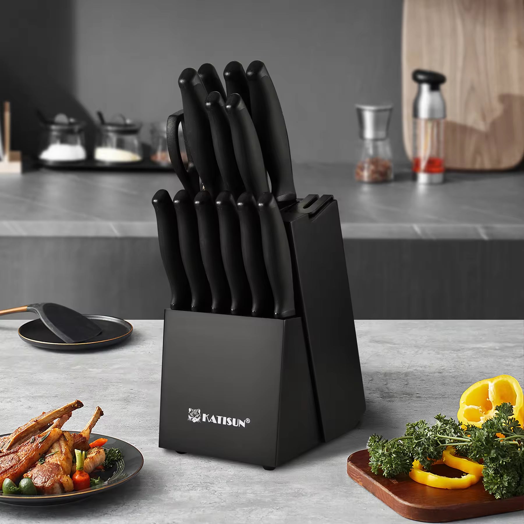 15 Piece Kitchen Knife Set Color Coded With Sharpener Ergonomic Handle