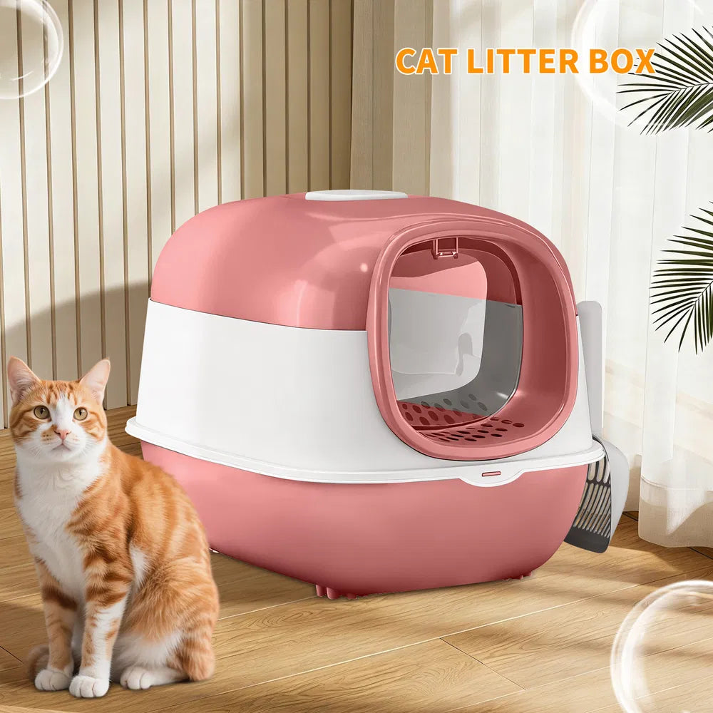 Fully Enclosed Cat Litter Box with Dual Entry – Odor Control Covered Cat Toilet
