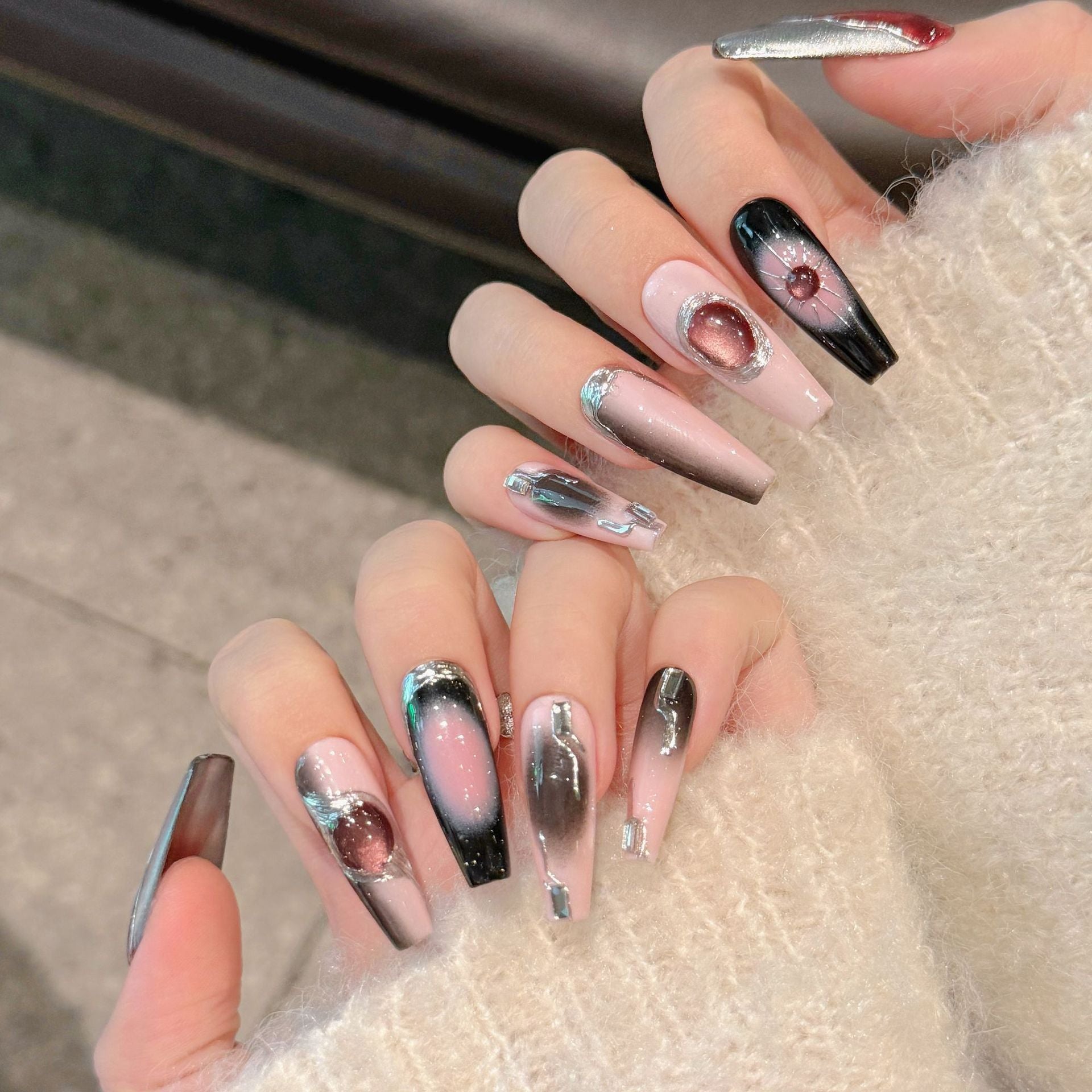 Y2K Black Cool Hot Girl Press On Nail Tips