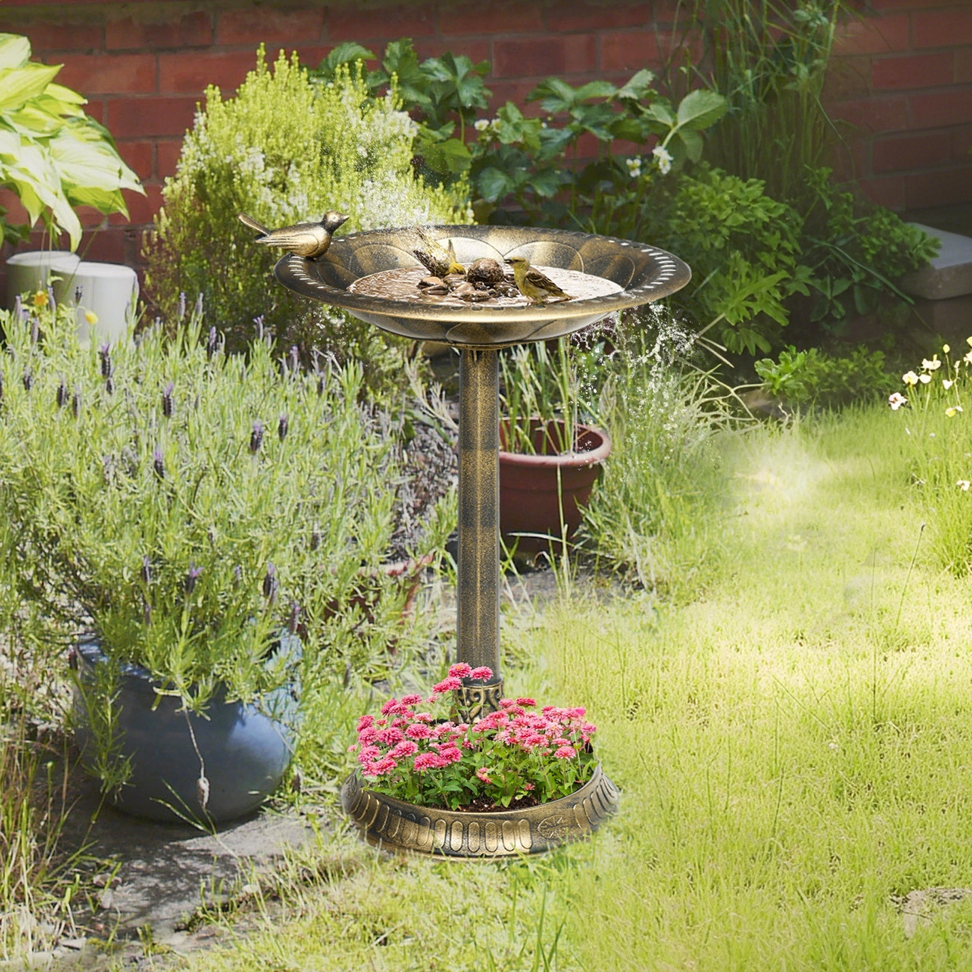 Premium Antique Bird Bath Feeder Bowl with Pedestal Bronze Decor