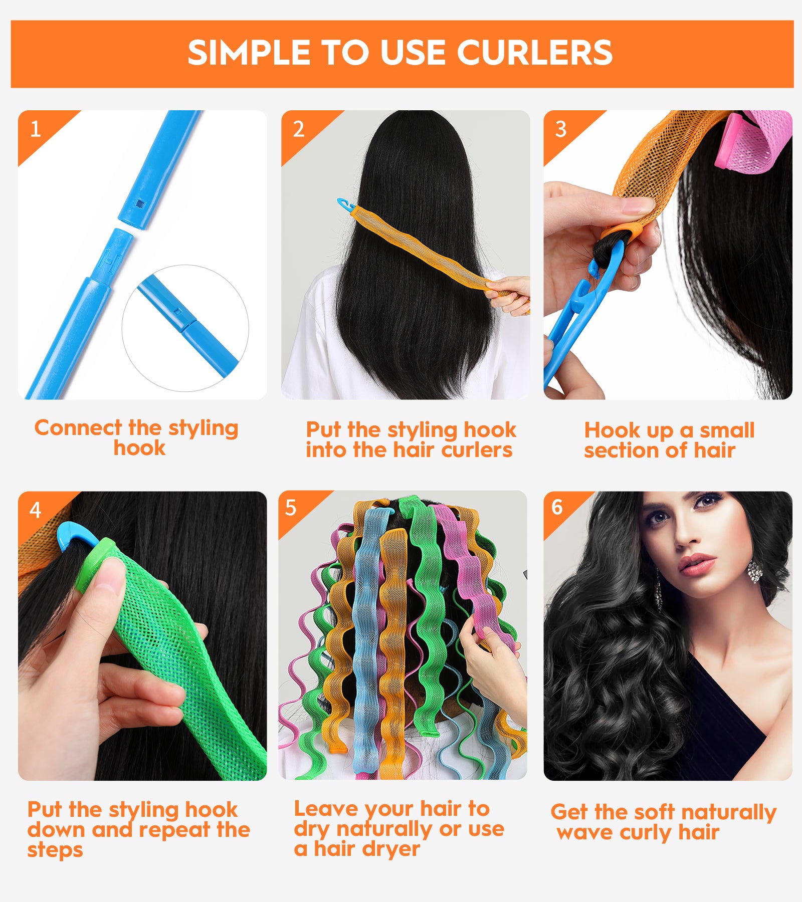 30 Pcs Heatless Hair Curlers Styling Kit