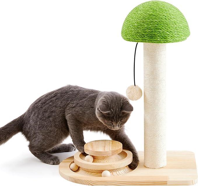 Premium Mushroom Cat Scratching Post with Ball Track Toy Board