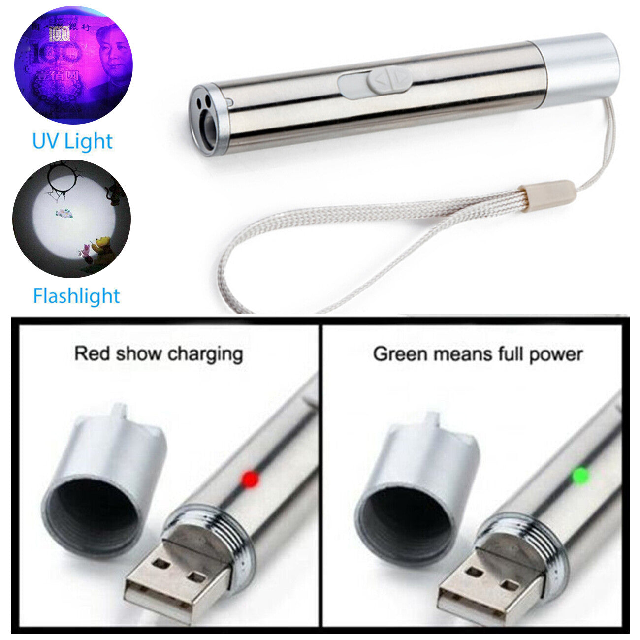 3-in-1 Laser Pointer USB Rechargeable UV Flashlight Pet Toy
