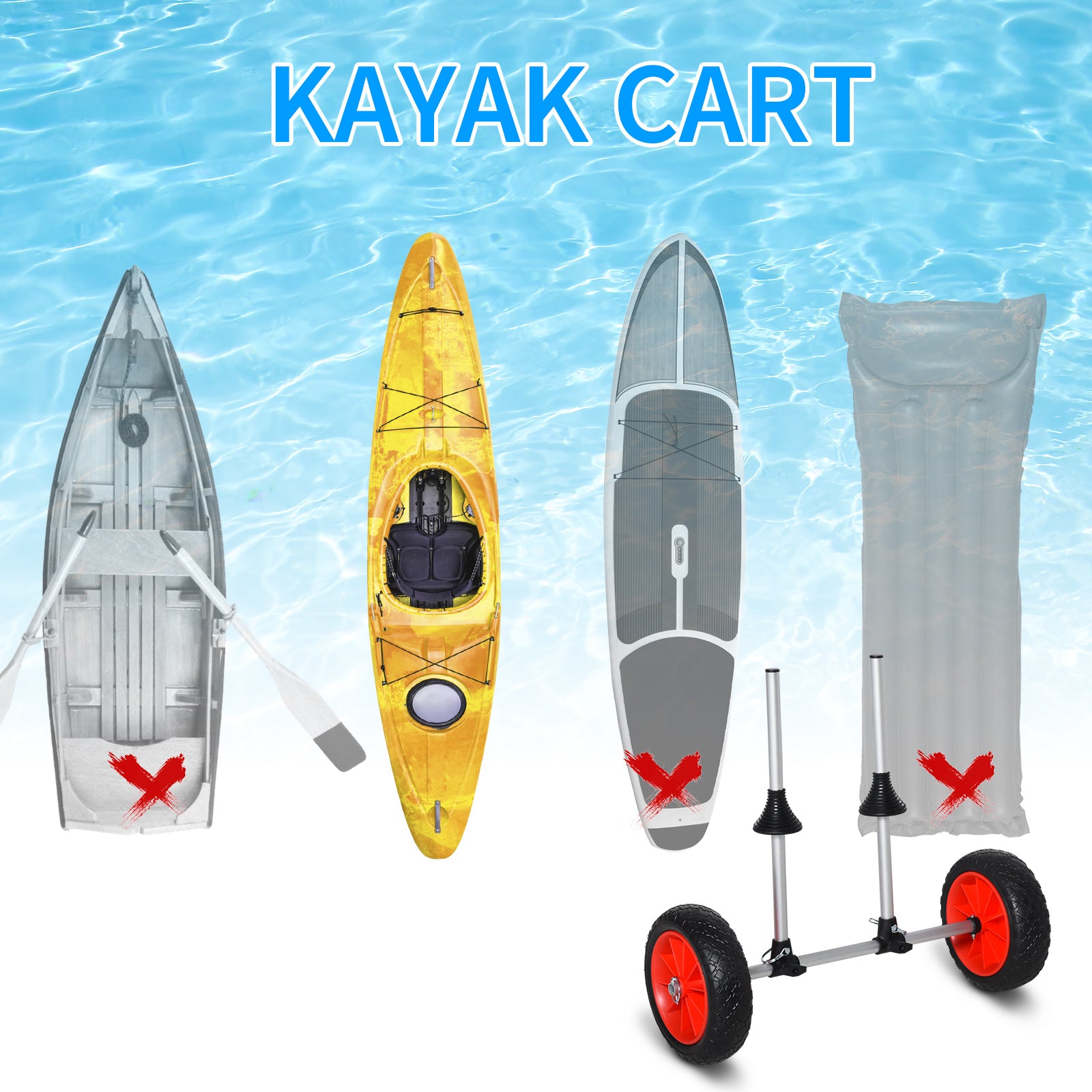Heavy Duty Kayak Cart Trolley with Adjustable Frame & Wheels