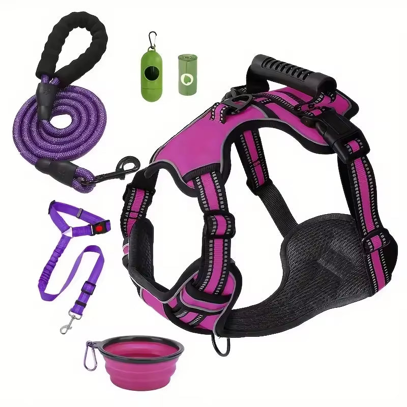 Premium Tactical Dog Harness Set Travel Kit Leash Bowl Belt