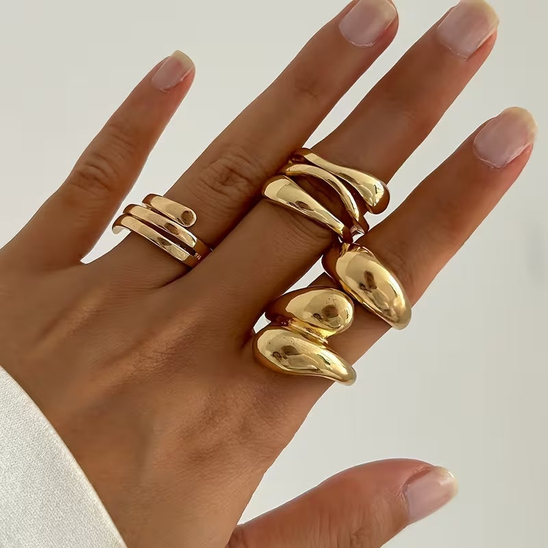 Luxury Minimalist Gold Rings Set Adjustable Geometric Design