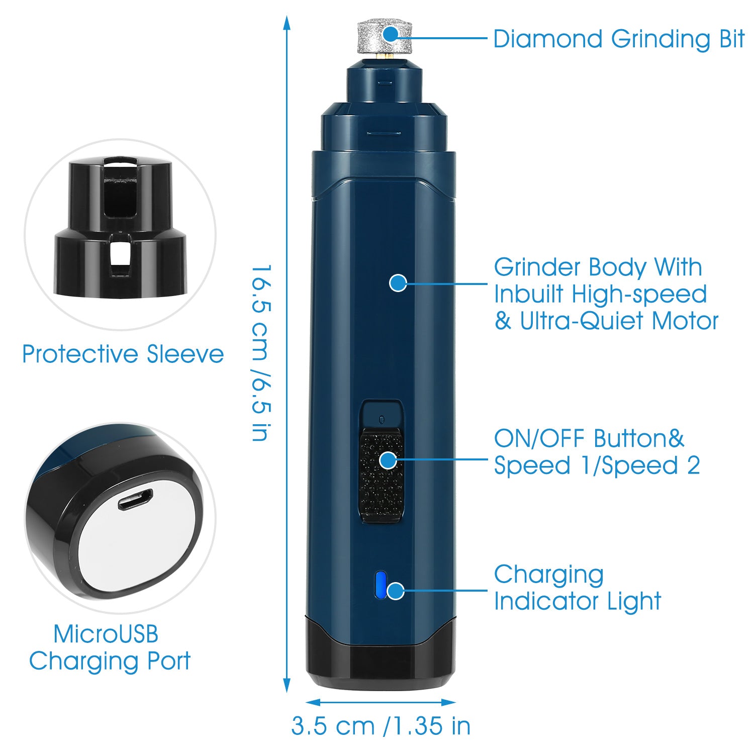 Premium Pet Nail Grinder USB Rechargeable Quiet Grooming Tool