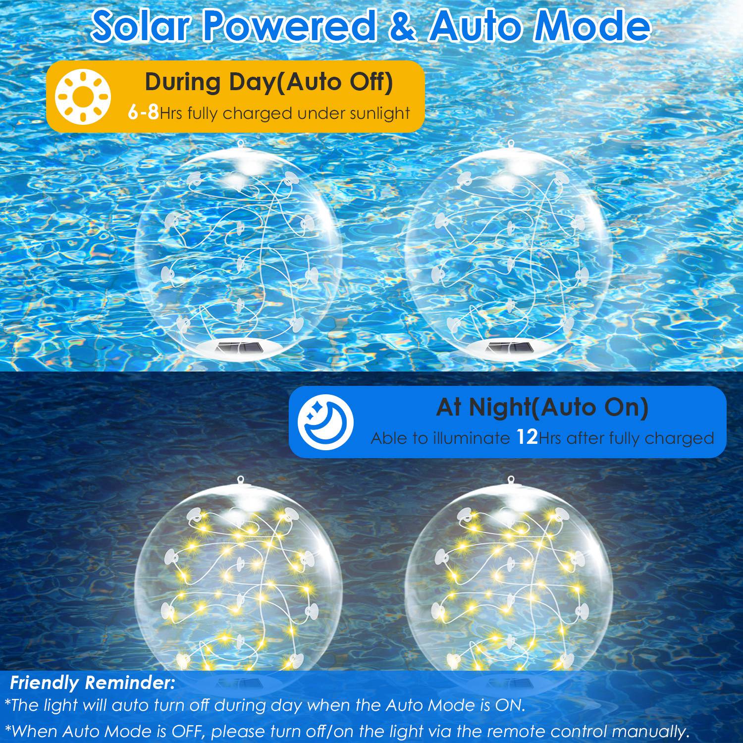 Floating Solar Pool Lights Remote Control Waterproof LED Balls