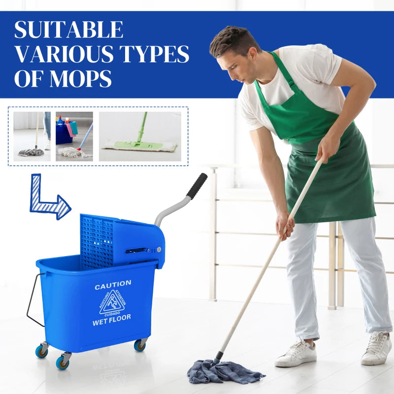 Compact Mop Bucket with Wringer & Wheels 21 Quart Cleaning Bucket