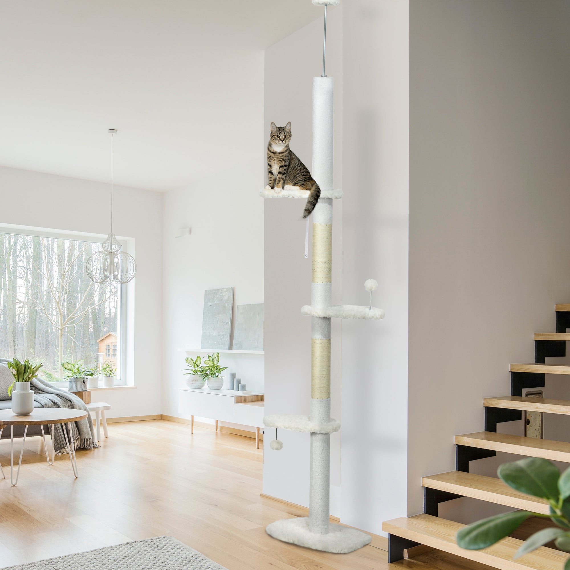 8.4-Foot Floor to Ceiling Cat Tree – Adjustable Multi-Level Cat Tower with Scratching Posts