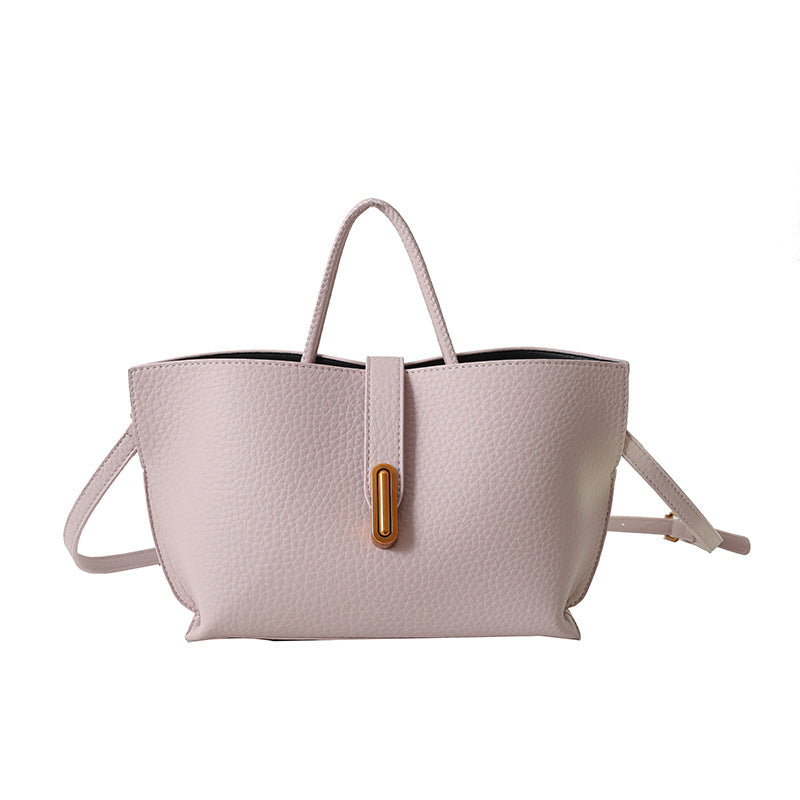 Large Capacity Litchi Pattern Shoulder Bag INS Zipper Bucket Tote Women